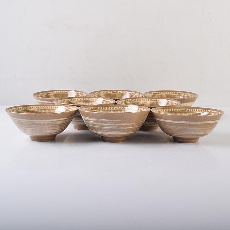 茶道具　韓国　廣州窯　三島手　数茶碗　八客　共箱　V　R8583B