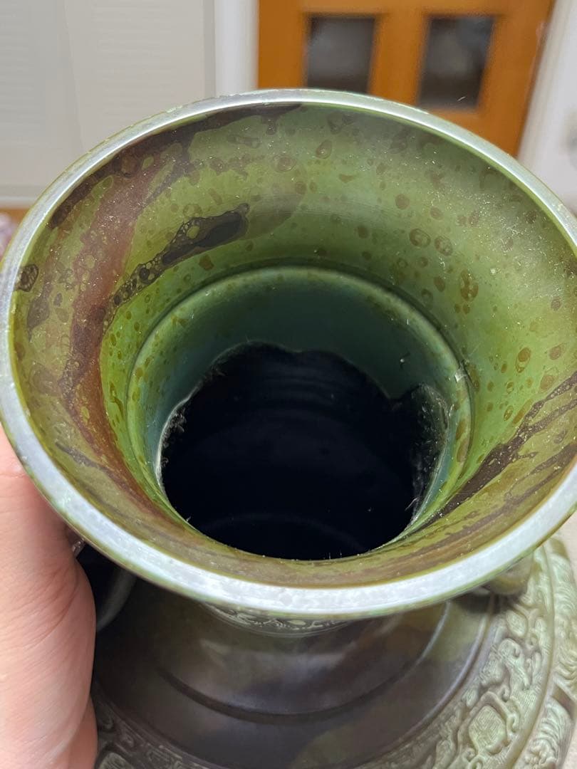 高岡銅器 吉秀 双耳 浮彫花鳥文花器 花瓶 華道具 飾り壷 インテリア