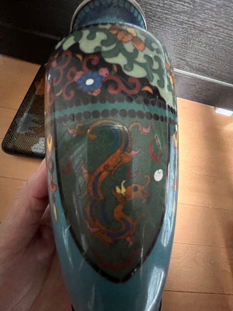 高級日本七宝花瓶 龍と鳳凰 花唐草文 骨董2