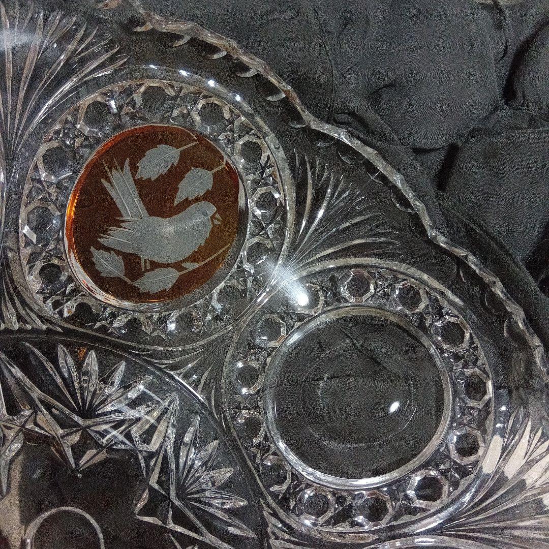 ホフバウワー イエローバードクリスタルガラス ボウル 小鳥アンティーク　西ドイツ