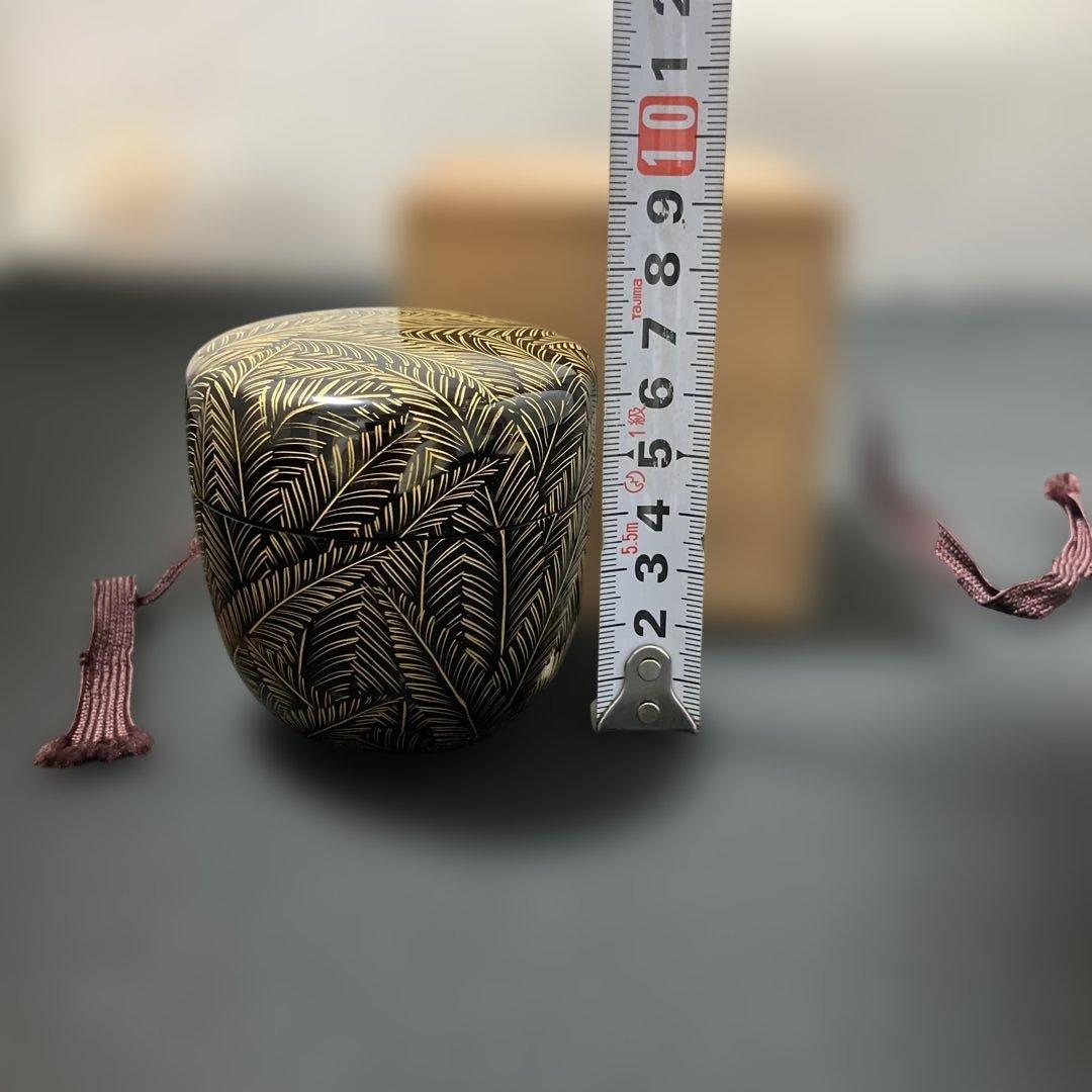 (1-191)茶道具　葉模様の棗　輪島塗　沈金ぼり　木箱付き