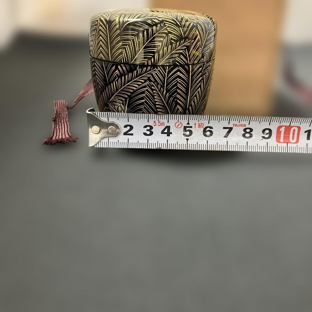 (1-191)茶道具　葉模様の棗　輪島塗　沈金ぼり　木箱付き