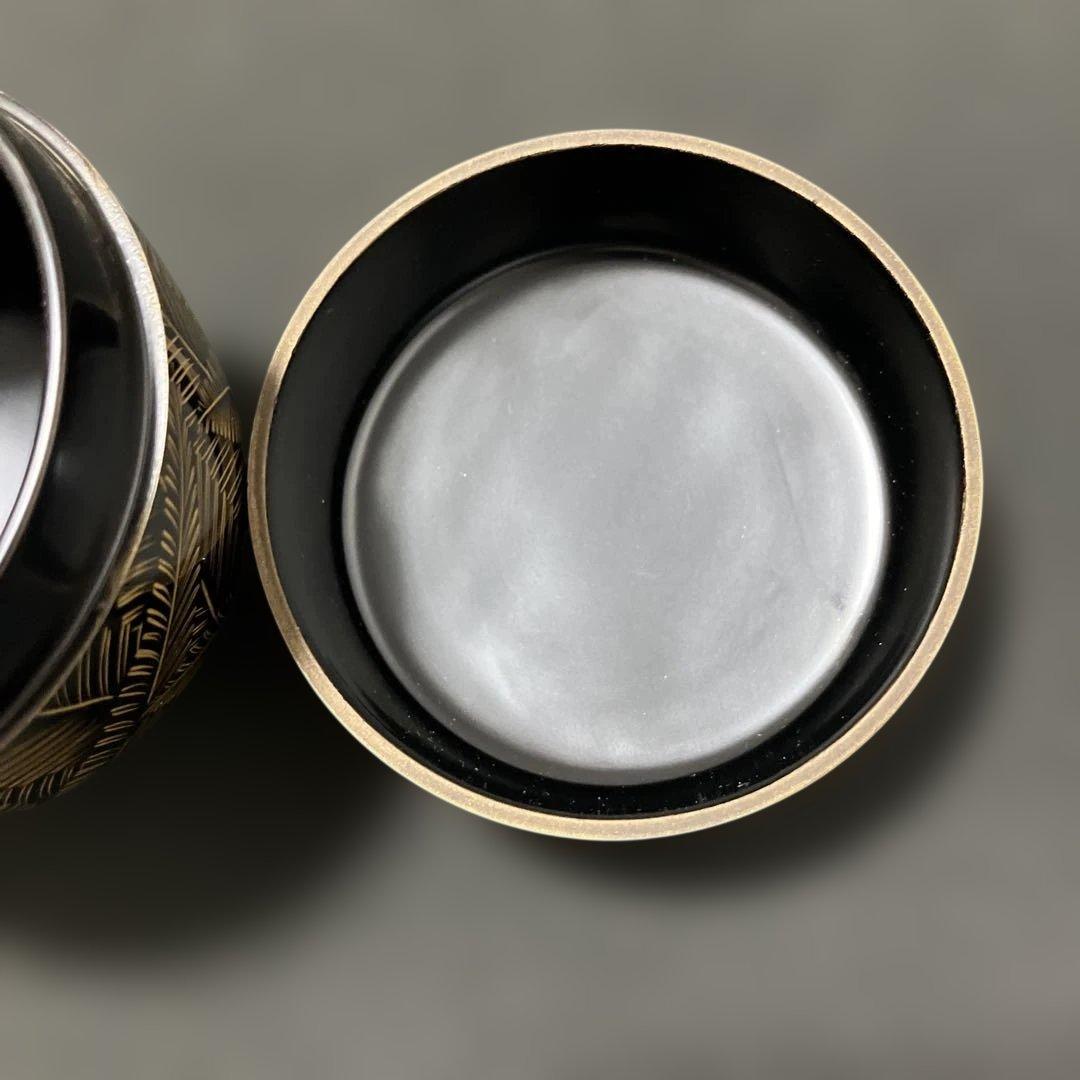 (1-191)茶道具　葉模様の棗　輪島塗　沈金ぼり　木箱付き