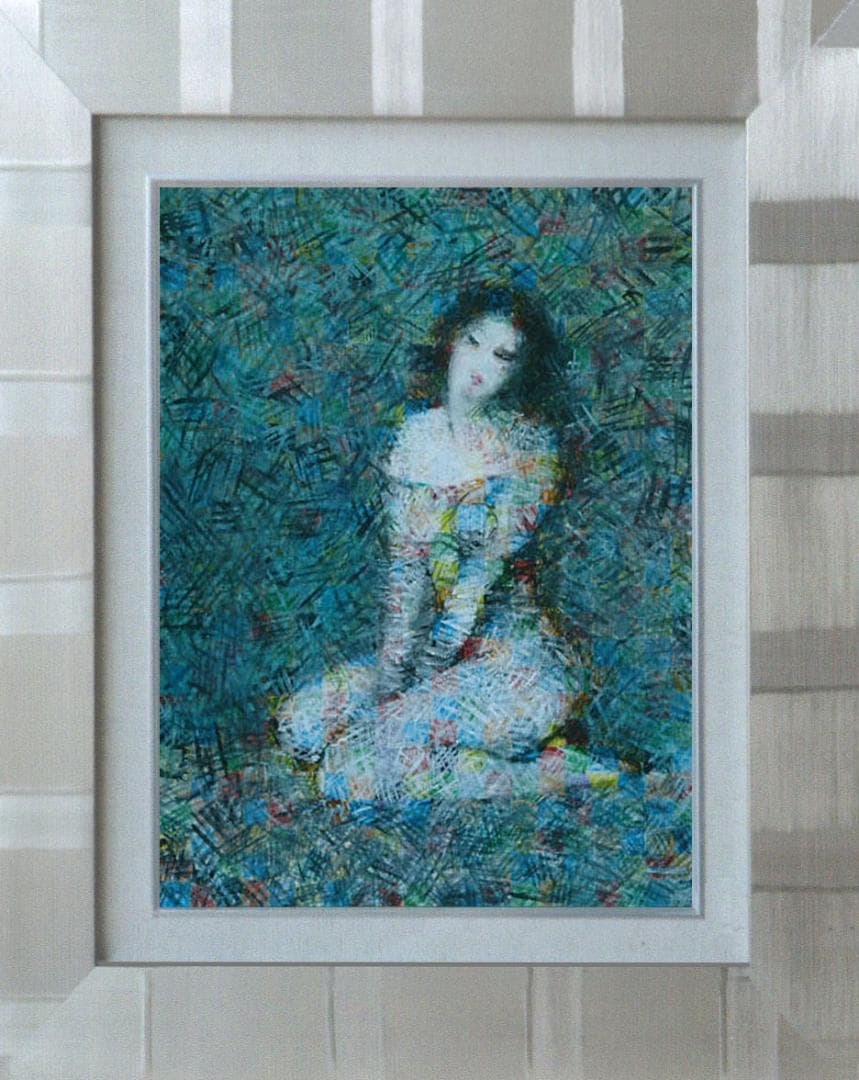 油絵 菅家令子 絵 絵画インテリア 額付(黒) uF6-010611 人物 女性