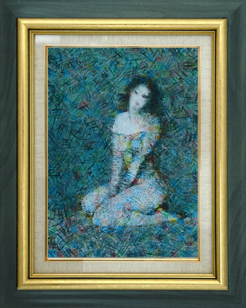 油絵 菅家令子 絵 絵画インテリア 額付(黒) uF6-010611 人物 女性