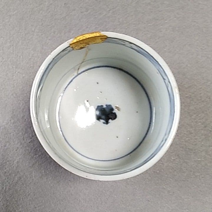 古伊万里菊に菱井桁文半筒型蕎麦猪口　古伊万里蕎麦猪口　古伊万里半筒型蕎麦猪口