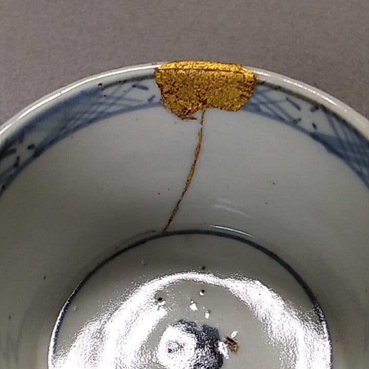 古伊万里菊に菱井桁文半筒型蕎麦猪口　古伊万里蕎麦猪口　古伊万里半筒型蕎麦猪口