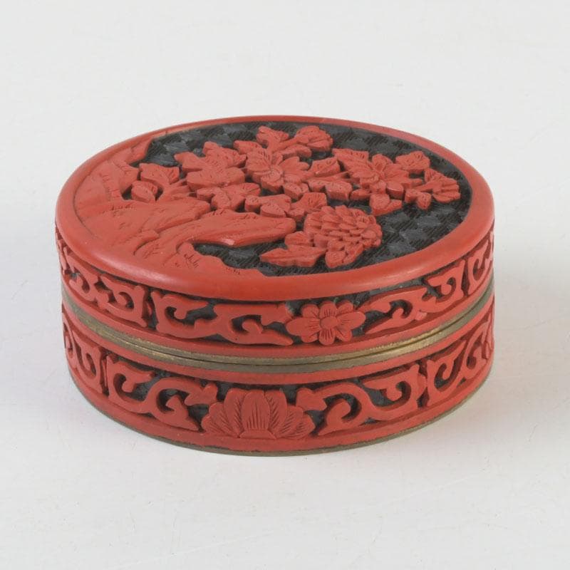 中国　剔紅　堆朱　内七宝　花文　香合　C　9840