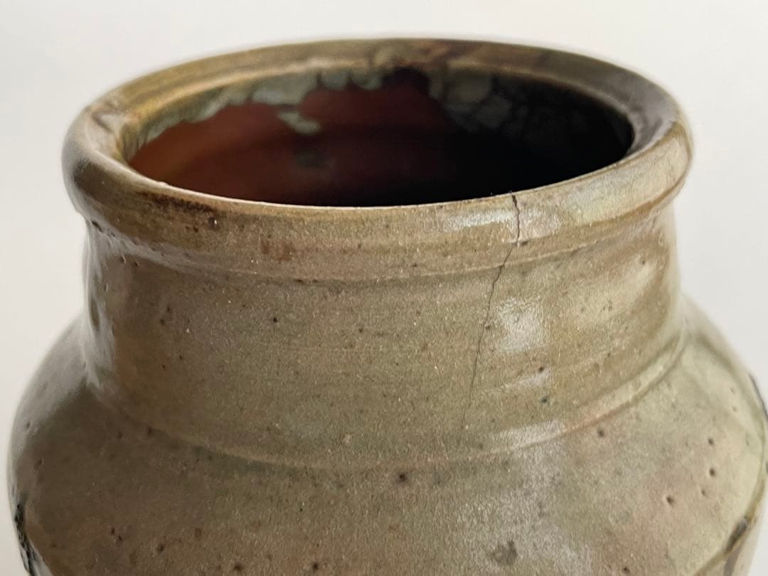 陶芸家　濱田庄司　浜田庄司　？　鉄絵　トウキビ文　花入　花瓶　箱なし　益子　民芸