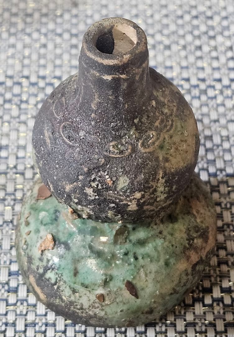 古代中国〜中国南方古陶磁器　中国古美術　漢時代　漢緑釉　瓢形小壺　鼻煙壺　古代壺