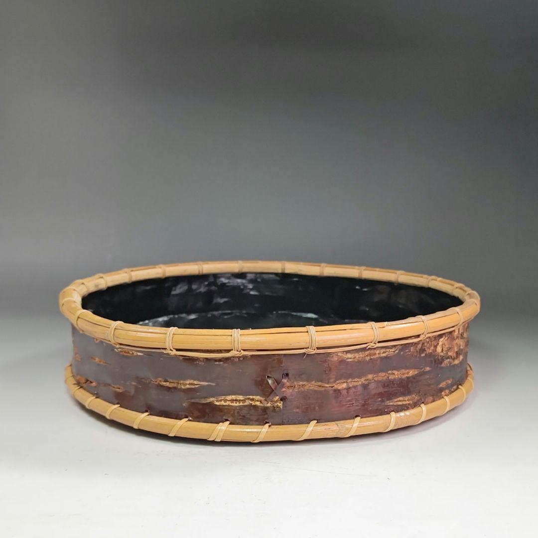 イ831 炭斗『水谷六々斉』『桜皮　炭斗　共箱』茶道具