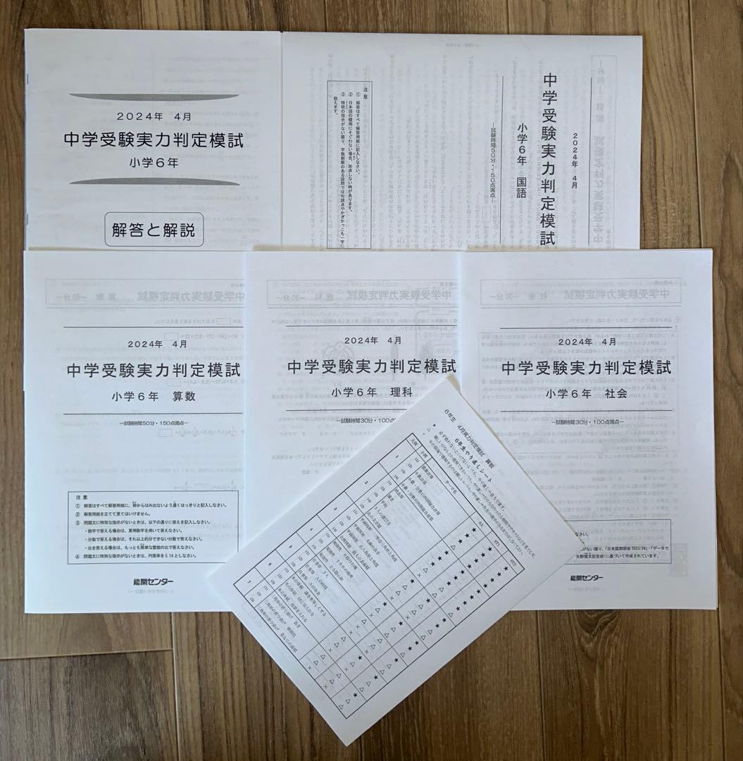 能開センター　2024年度　小学6年実力判定模試　中学校受験　１年分