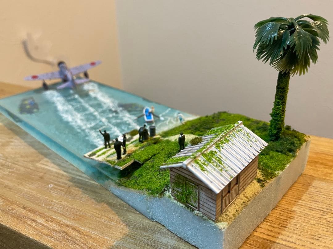 基地から飛び立つ二式戦闘機　レジン　ジオラマ