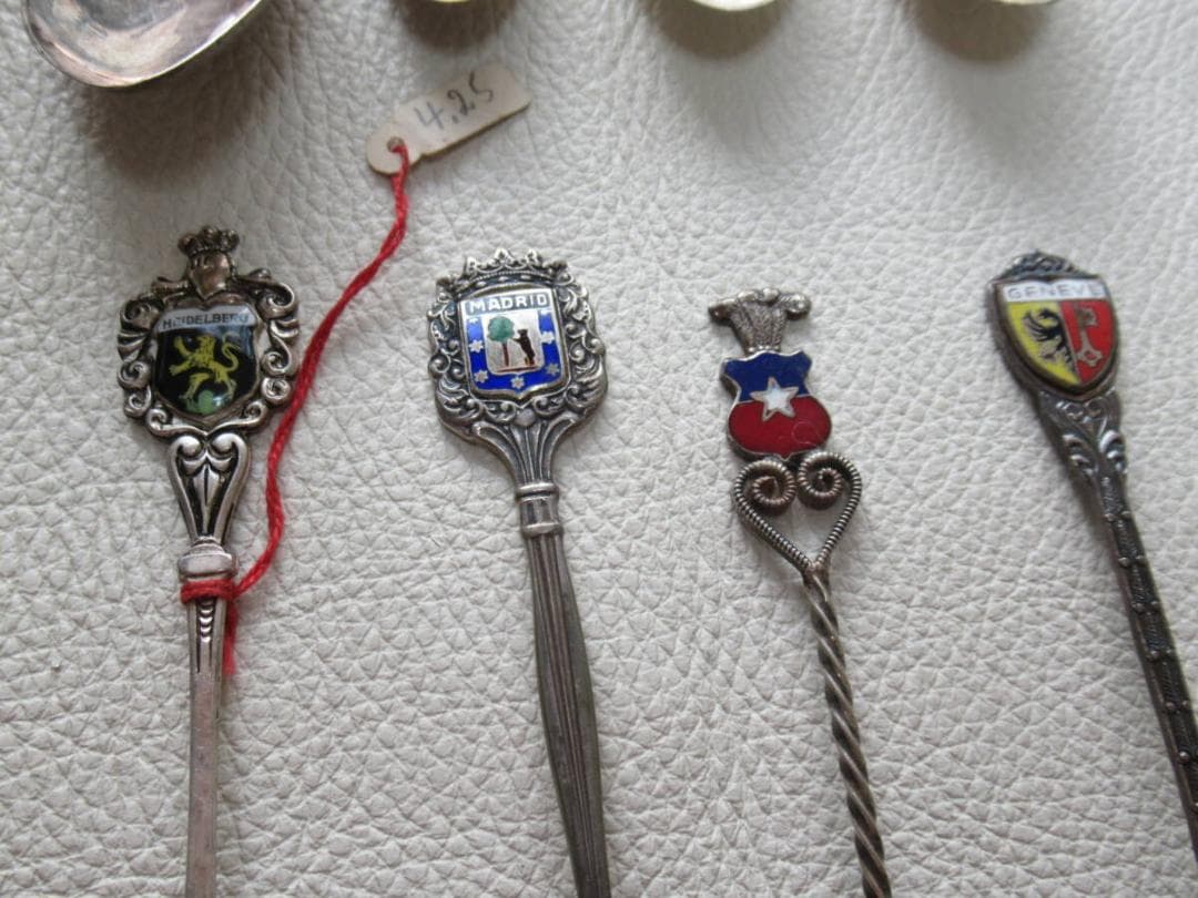 希少 美品 1950年頃希◆銀製(シルバー)と七宝製 世界のスプーン 合計23本