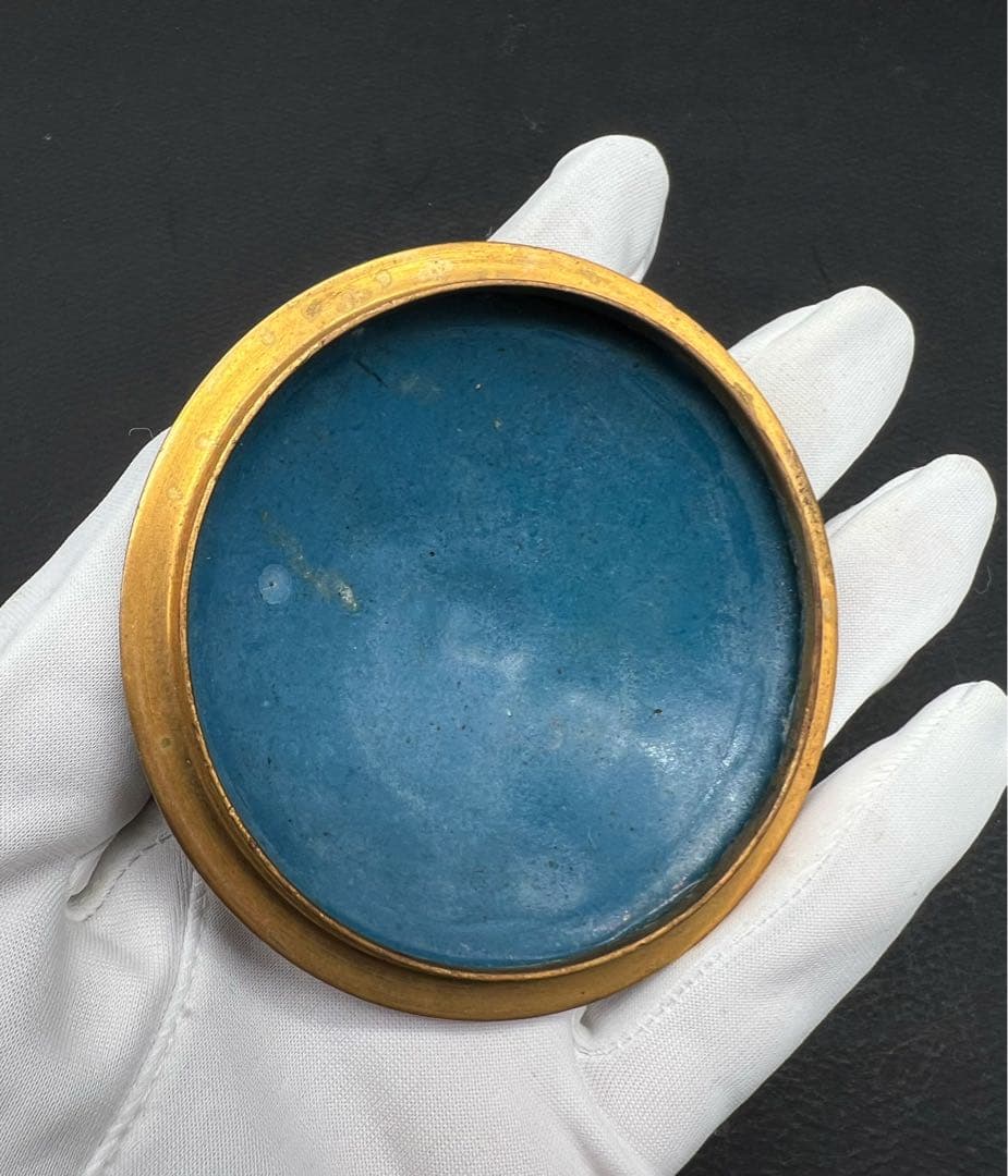 希少品 中國美術 古玩 景泰 京法 七宝焼梅紋樣茶碗 お茶椀 台座付き 茶道具