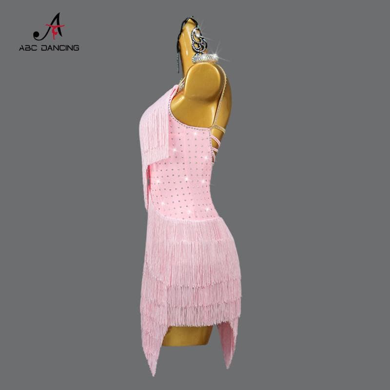 社交ダンス衣装ラテンドレスラベンダーキラキラフリンジ競技会ステージソロ用演出