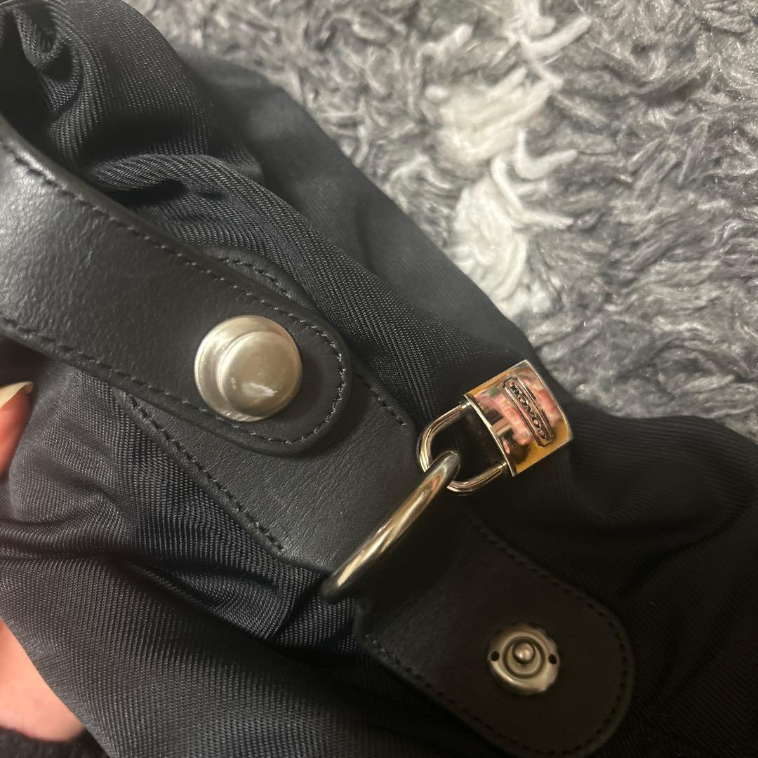 coach ボストンバッグ 黒 ナイロン レザー
