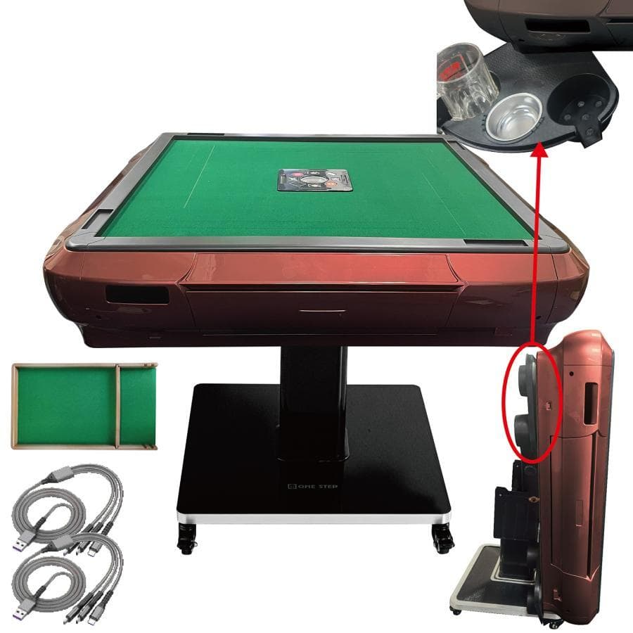 全自動麻雀卓 ガラス製脚 家庭用 折りたたみ 静音（ワインレッド：33mm）