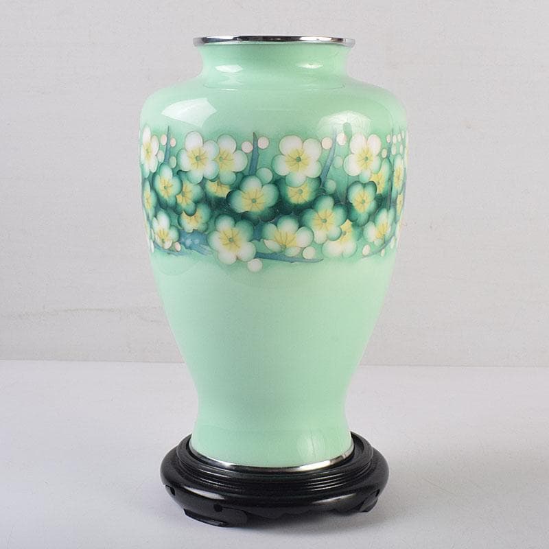 七宝焼　花文　花瓶　唐木台付　共箱　M　R8887H