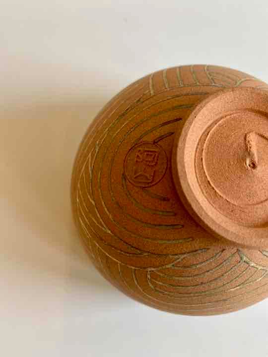 波文様麻の葉色絵抹茶茶碗　通次阿山造