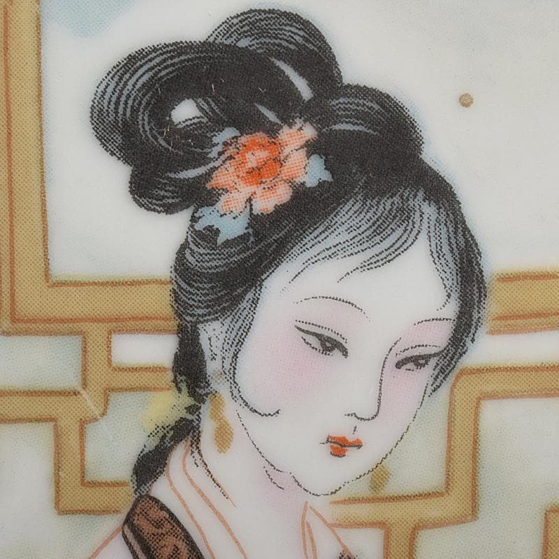 中国　粉彩　漢詩人物文盤　皿　V　R7855