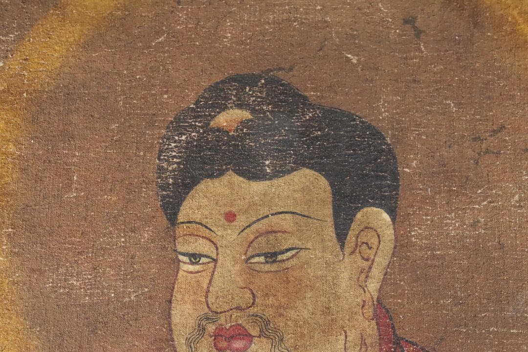 仏教美術 「阿弥陀如来図」 彩色 肉筆 60号 高麗仏画 時代古玩 唐物骨董