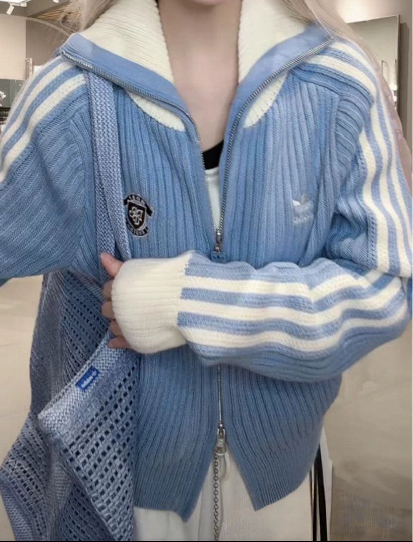 海外限定XS Adidasジップアップ ニットジャケット KF0719