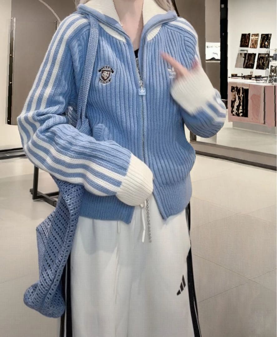 海外限定XS Adidasジップアップ ニットジャケット KF0719