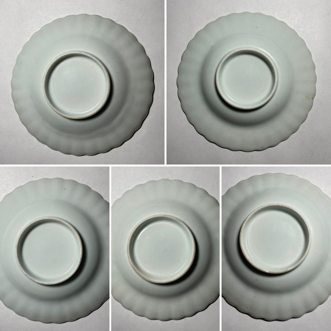 ◆染付菊形輪花皿5枚 花文 中皿 旧家蔵出し品 美品 江戸幕末期〜明治初期◆