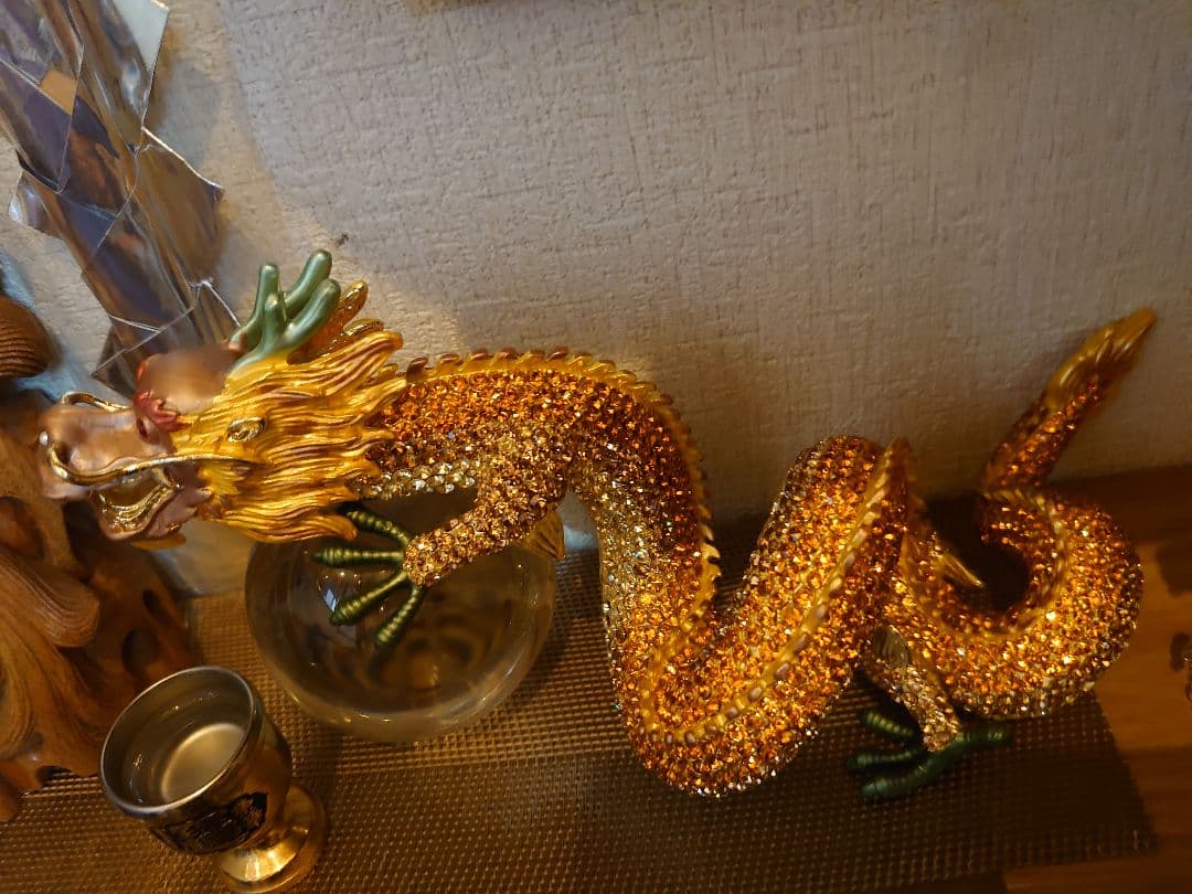 超開運 金運気 爆上げ⤴︎︎⤴︎︎ 龍 龍神 黄金龍 水晶 トルネード 龍置物