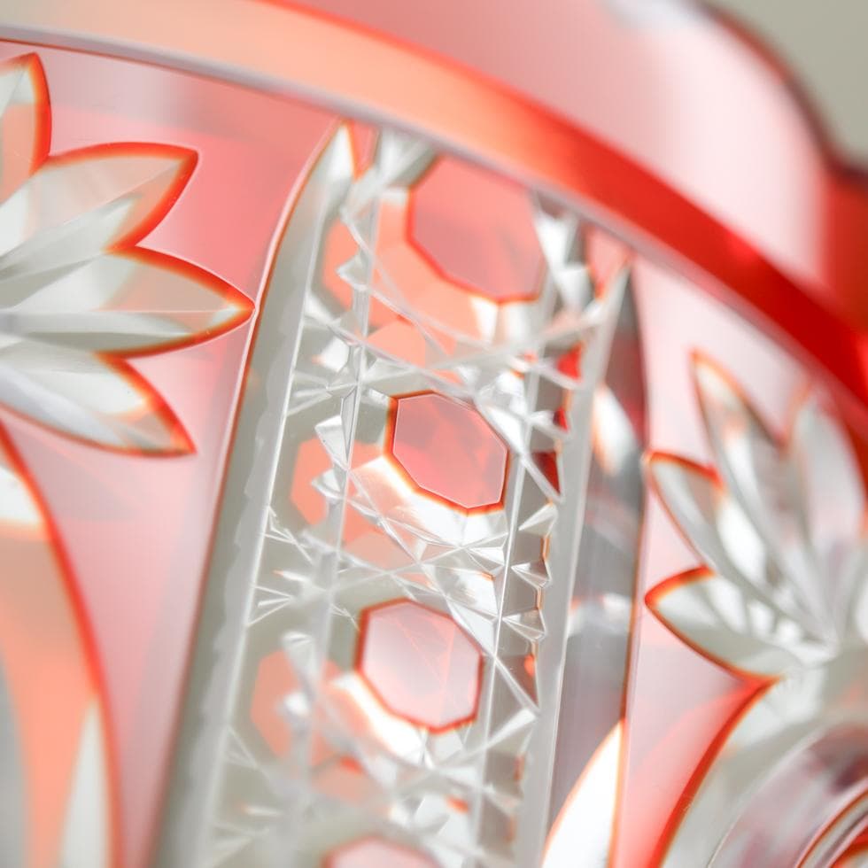 ボヘミアガラス 朱色 ボウル 32cm 花生け