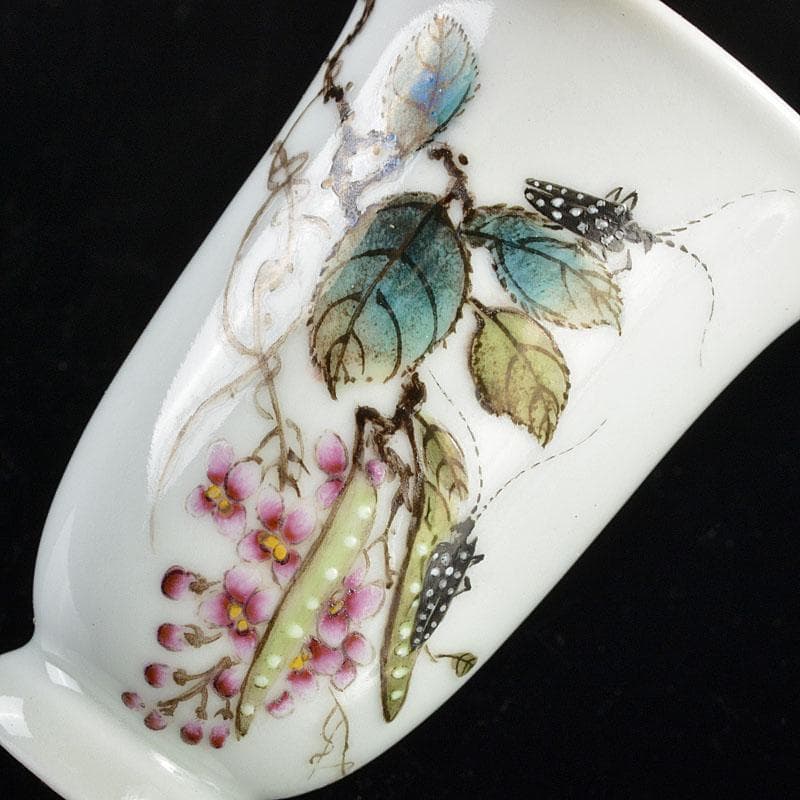 中国　景徳鎮　粉彩　花草昆虫文　酒杯　三客　F　R4790