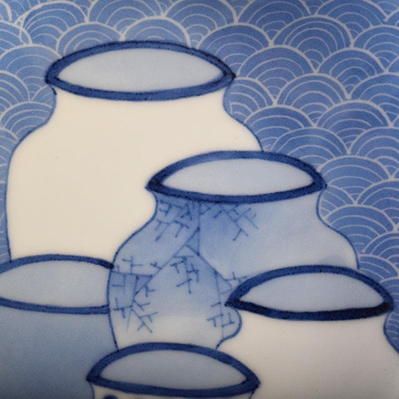 鍋島焼　藍鍋島　七壷文　五寸皿　時代箱付　V　R8047