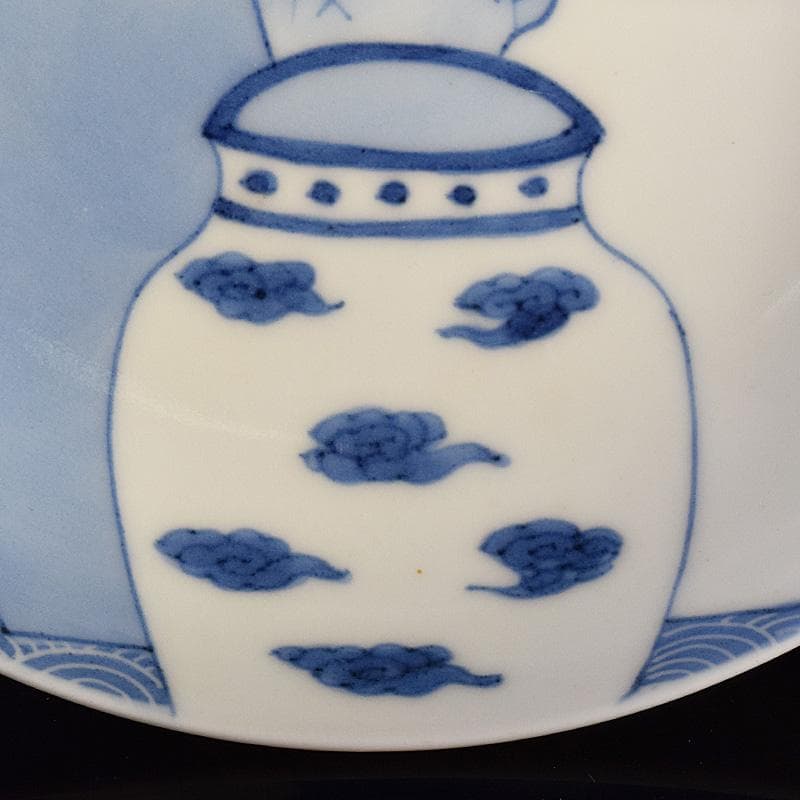 鍋島焼　藍鍋島　七壷文　五寸皿　時代箱付　V　R8047