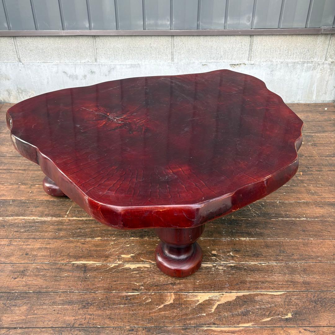 昭和レトロ 木製 天然木 欅材 一枚板 脚付き 大型 座卓 センターテーブル