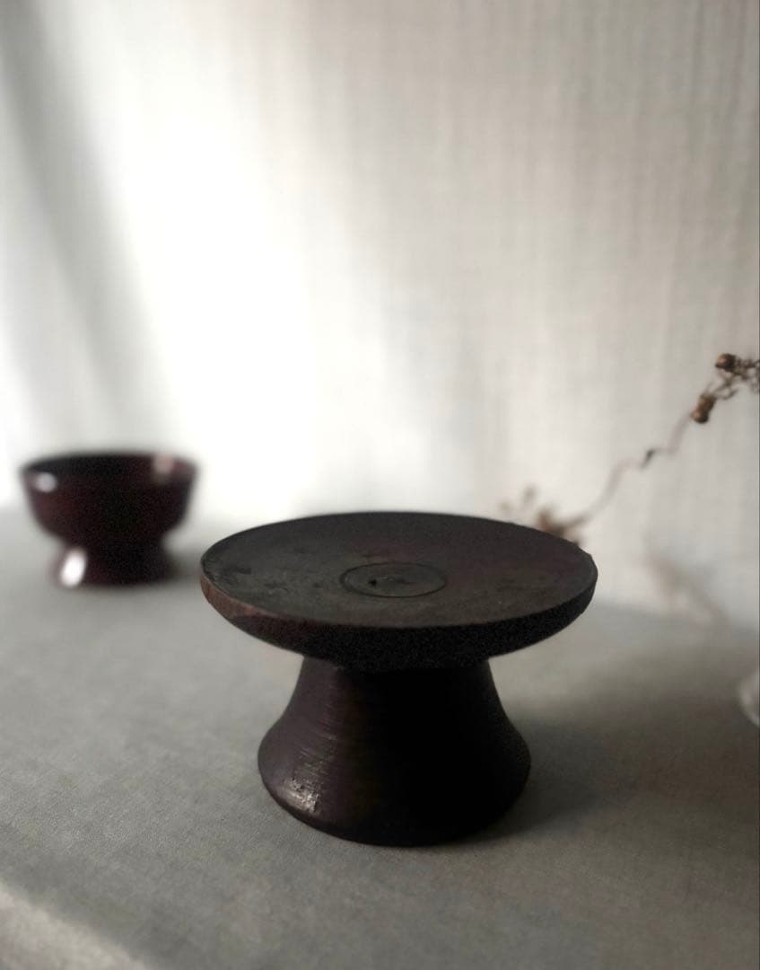 韓国 骨董 木製 高杯 脚付 腕 2点 ビンテージ 李朝コンポティエアンティーク