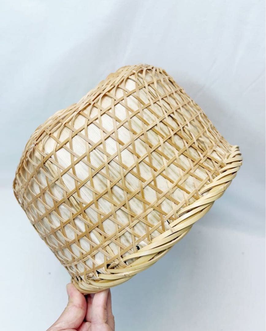 未使用 茶道具 島田竹宝斎作 又妙斎好写 唐筆篭炭斗 炭取 炭斗籠 竹細工 紙箱