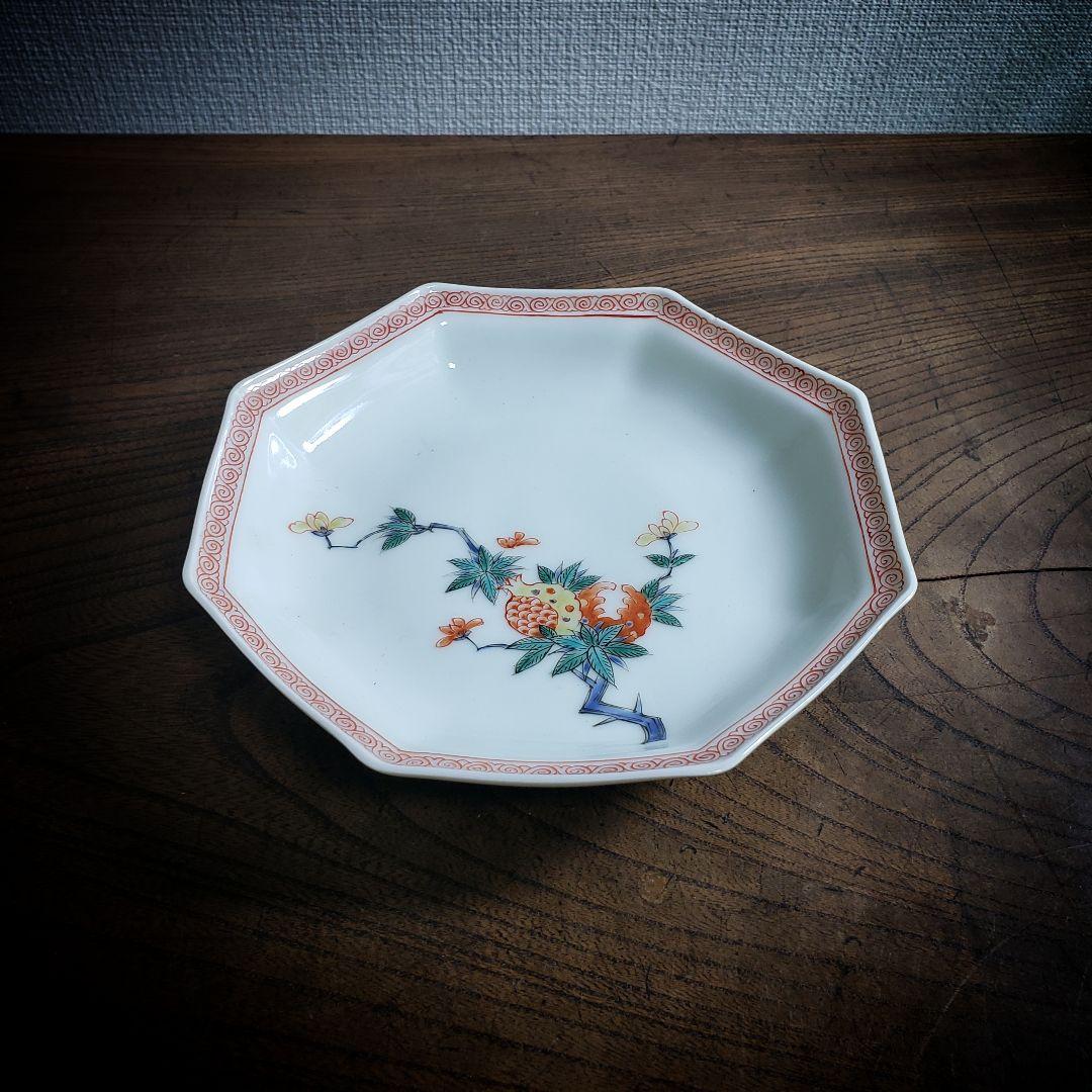 八角形　変形皿　無花果　色絵付　染付　中国童　柿右衛門様式　古伊万里　イ号