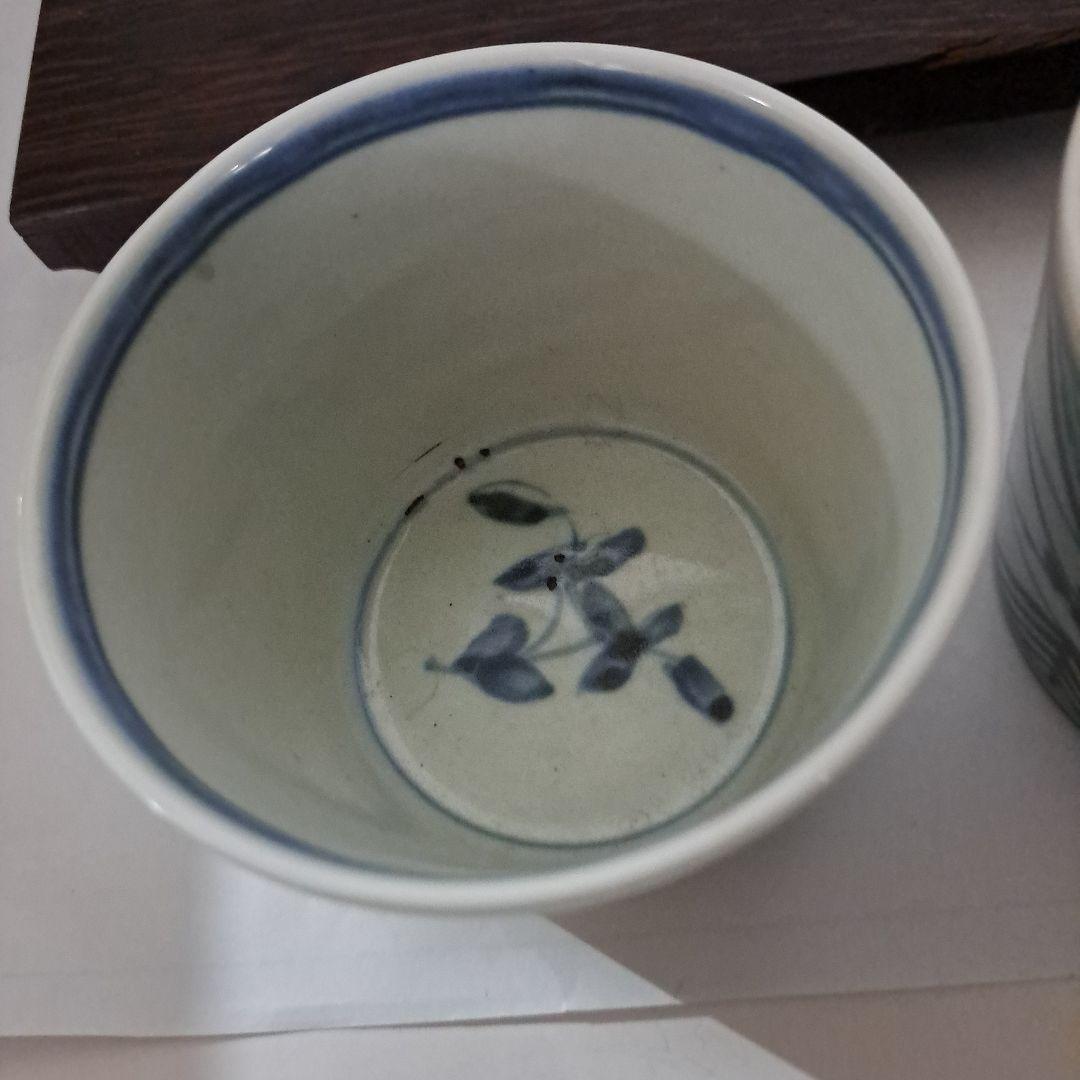 江戸中　蕎麦猪口　2客　珍品　幾何学文様　角福　古伊万里染付