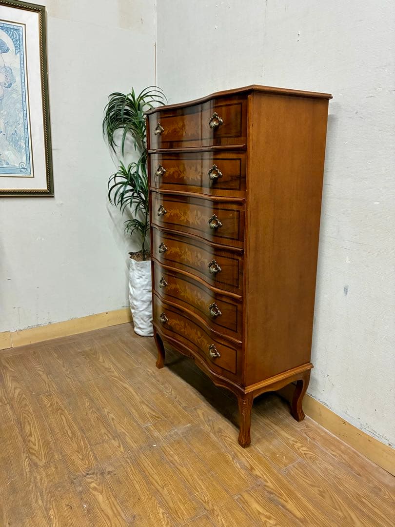 管458☆イタリア製☆アンティーク☆象嵌細工☆ヴェローナクラシック☆6段チェスト