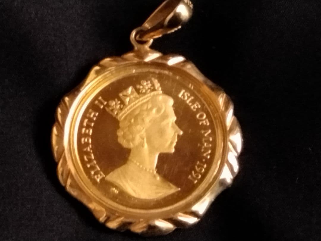 マン島CAT金貨(24金＆18金枠ペンダントトップ 1991年10分の1オンス