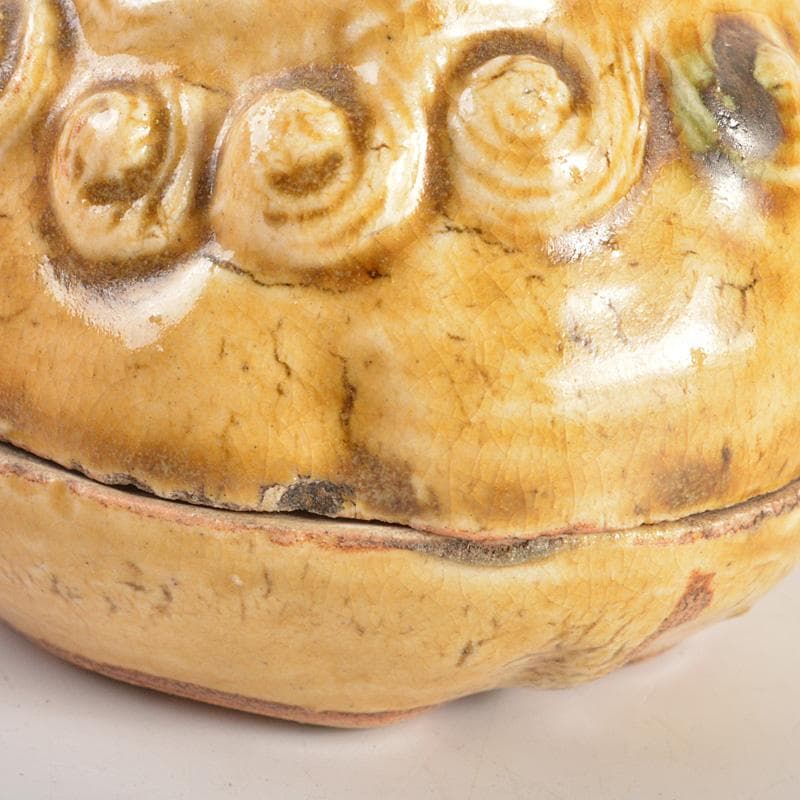 茶道具　黄瀬戸　古瀬戸　獅子　香合　時代箱付　V　6295