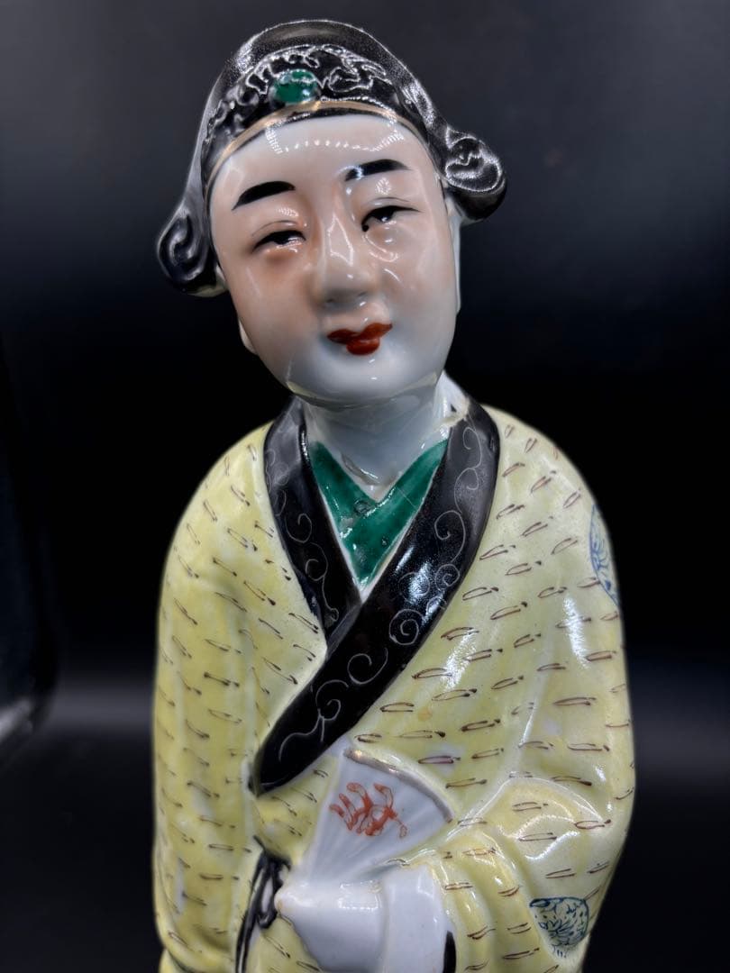 中国美術 古玩 色絵陶人形 陶器人形 高さ約31cm 置物 オブジェ 古董品