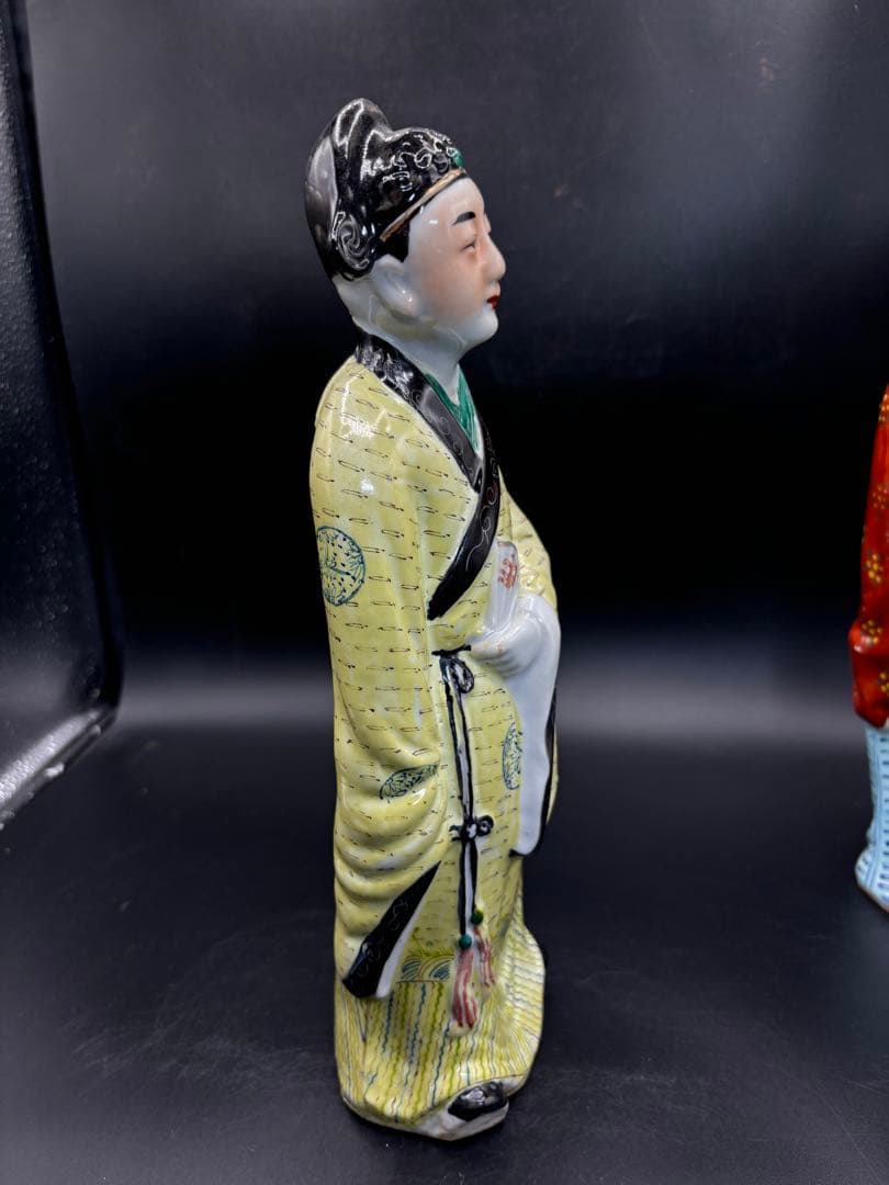 中国美術 古玩 色絵陶人形 陶器人形 高さ約31cm 置物 オブジェ 古董品