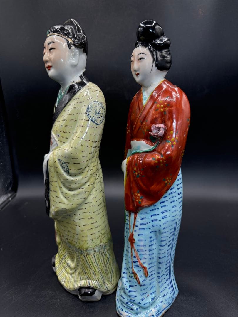 中国美術 古玩 色絵陶人形 陶器人形 高さ約31cm 置物 オブジェ 古董品