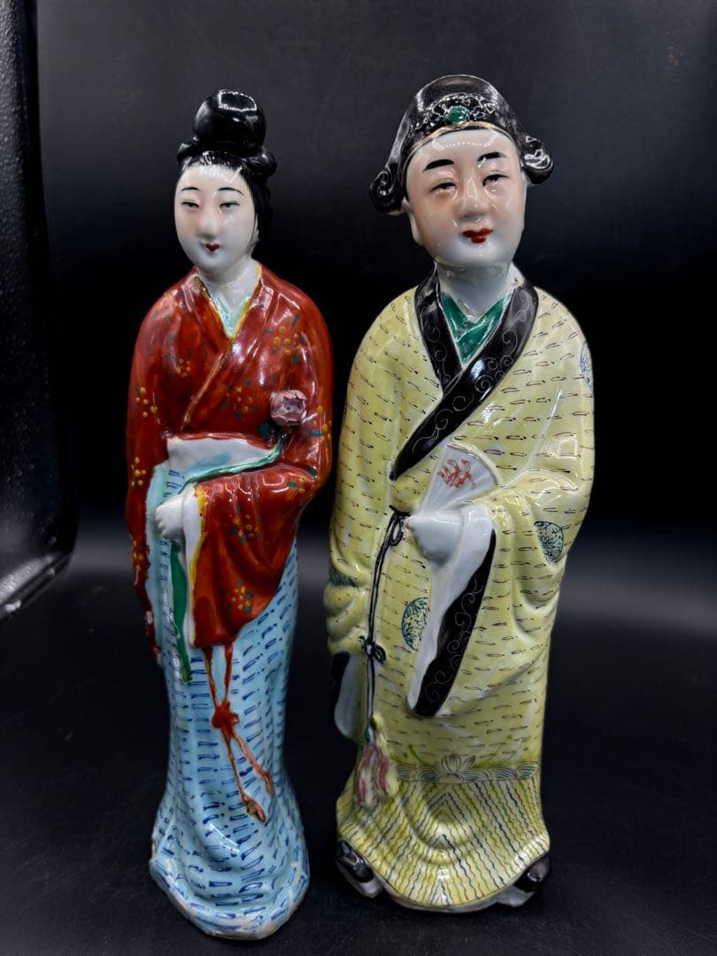 中国美術 古玩 色絵陶人形 陶器人形 高さ約31cm 置物 オブジェ 古董品