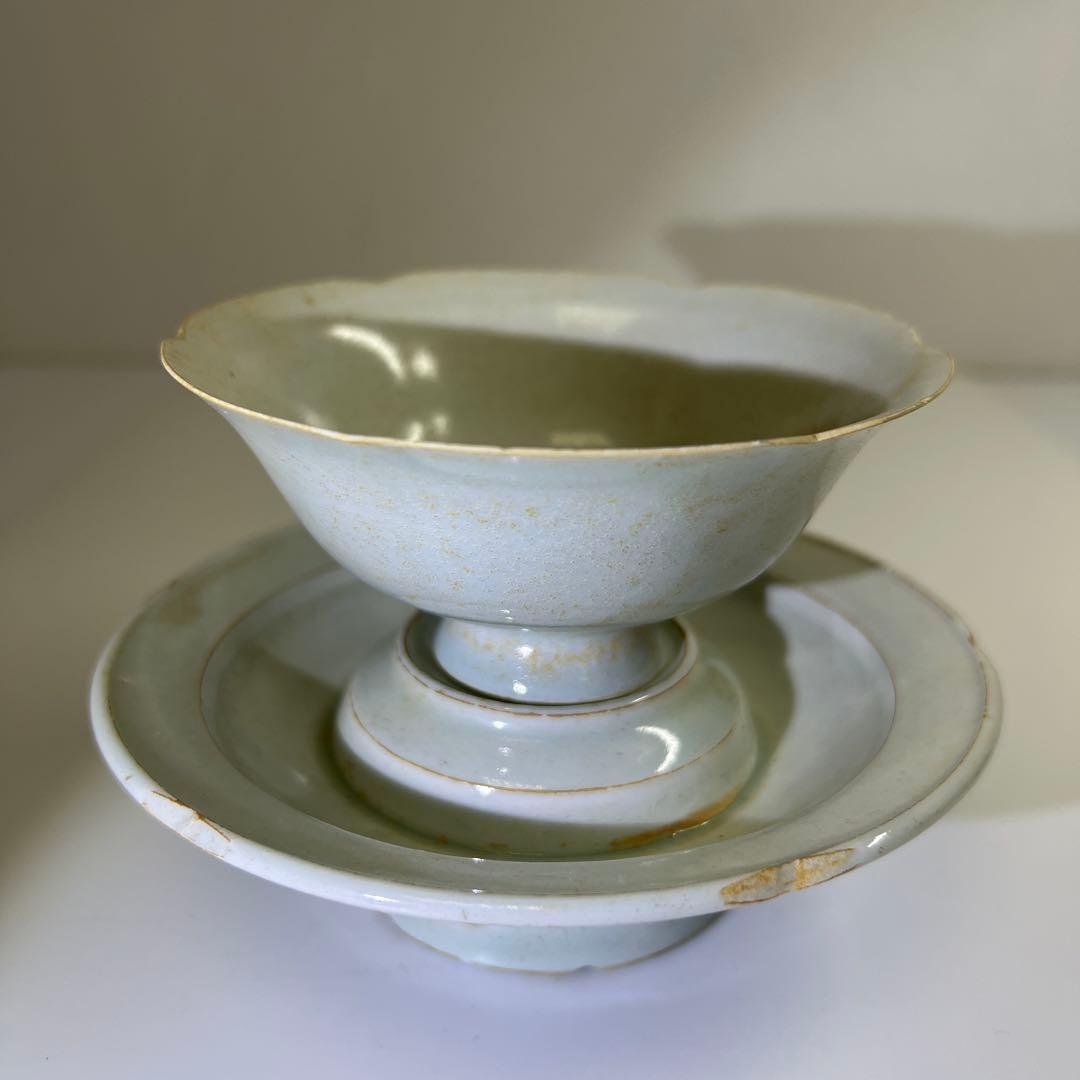 中国宋時代　影青盃、盃台　木箱付　高さ9㎝　東Y7-0709⭐︎2Fトコカ