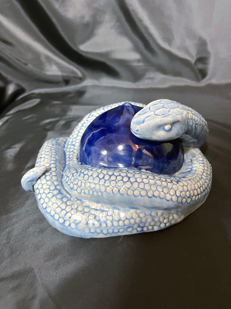 九谷焼 三代 徳田八十吉 干支置物 蛇 玉守蛇