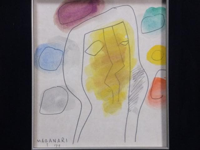 現代美術の先駆者 村井正誠　直筆サイン『顔』水彩画 1979年 0109A