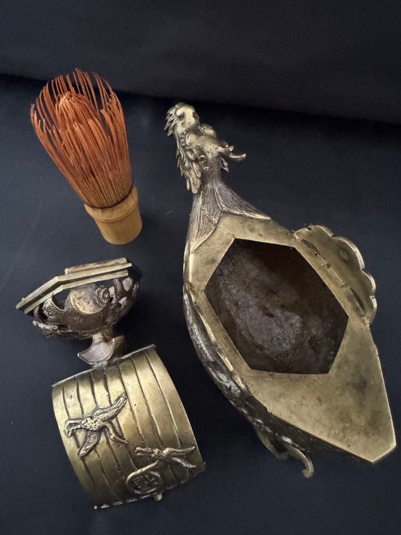 香炉　宝船 龍 銅 彫刻 置物 金運 開運 風水 骨董 インテリア　アンティーク